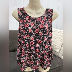 Floral Sleeveless Top - Black and Pink